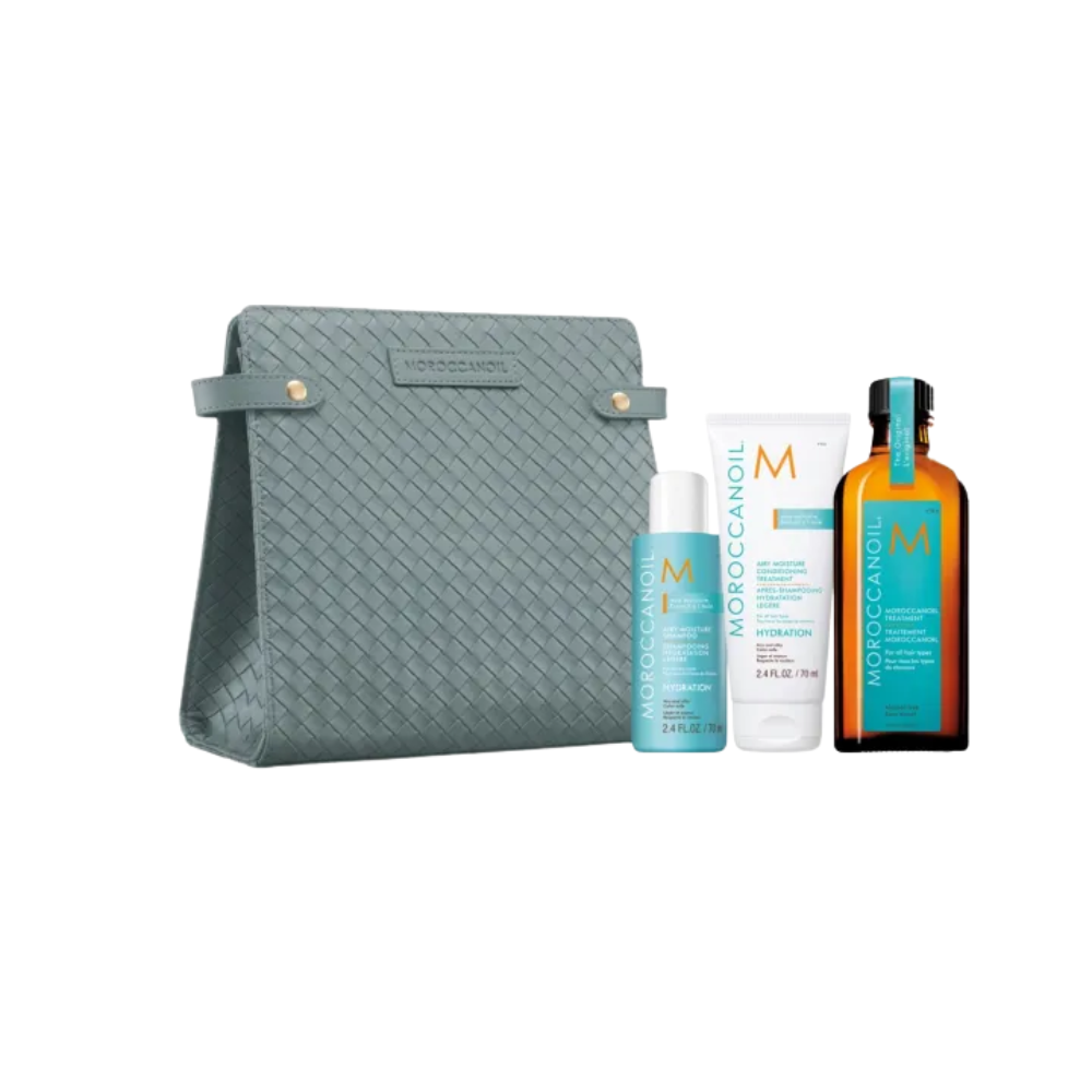 Giftset Dưỡng Ẩm Tóc Morocanoil Holiday Kit (Bộ Dầu Gội & Dầu Xả 70ml + Tinh Dầu Dưỡng 100ml + Túi Da Cao Cấp) 
