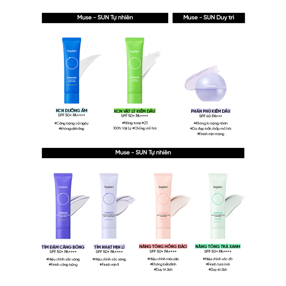  Kem Chống Nắng Beplain Sunmuse Tone Up & Correcting Sunscreen Mild Green SPF 50+ PA++++ 10ml 