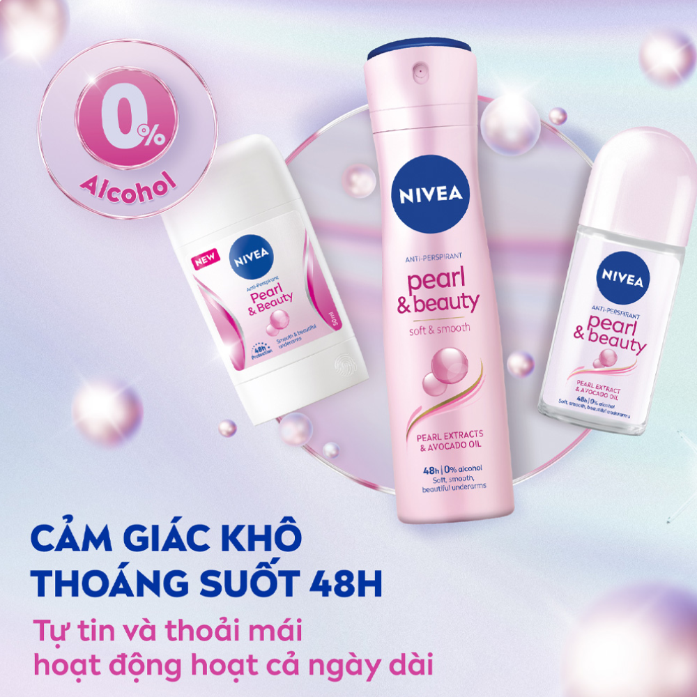  Xịt Khử Mùi 48H Dưỡng Sáng Mịn Nivea Anti-Perspirant Pearl & Beauty Soft & Smoooth Spray 150ml 