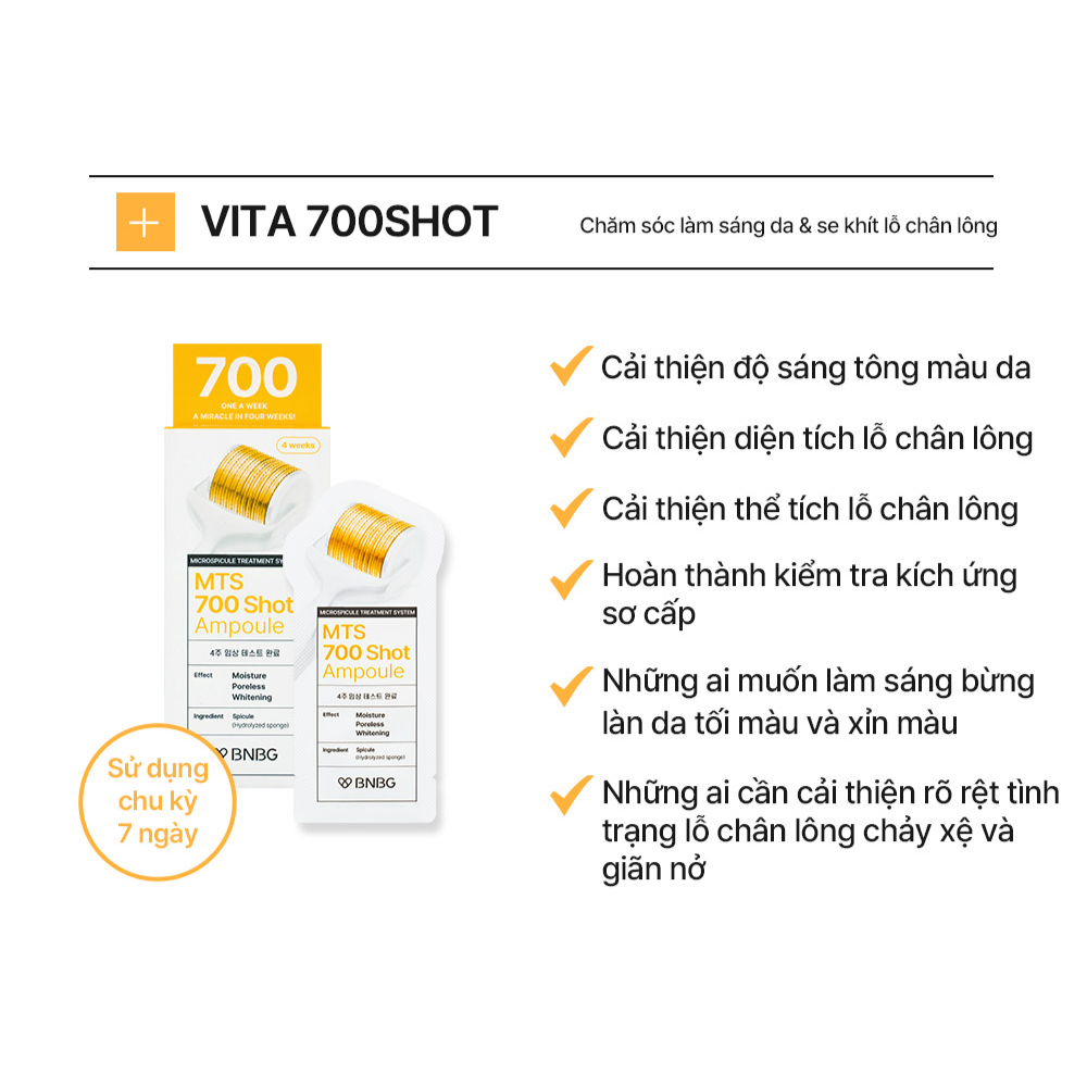 Tinh Chất Cấp Ẩm, Dưỡng Trắng, Thu Nhỏ Lỗ Chân Lông BNBG MTS Shot Ampoule 700 Vita Shot 30ml 