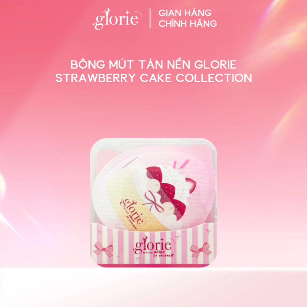  Bông Mút Tán Nền Glorie Strawberry Cake Collection - Diamond Shaped Marshmallow Puff With Storage Case 