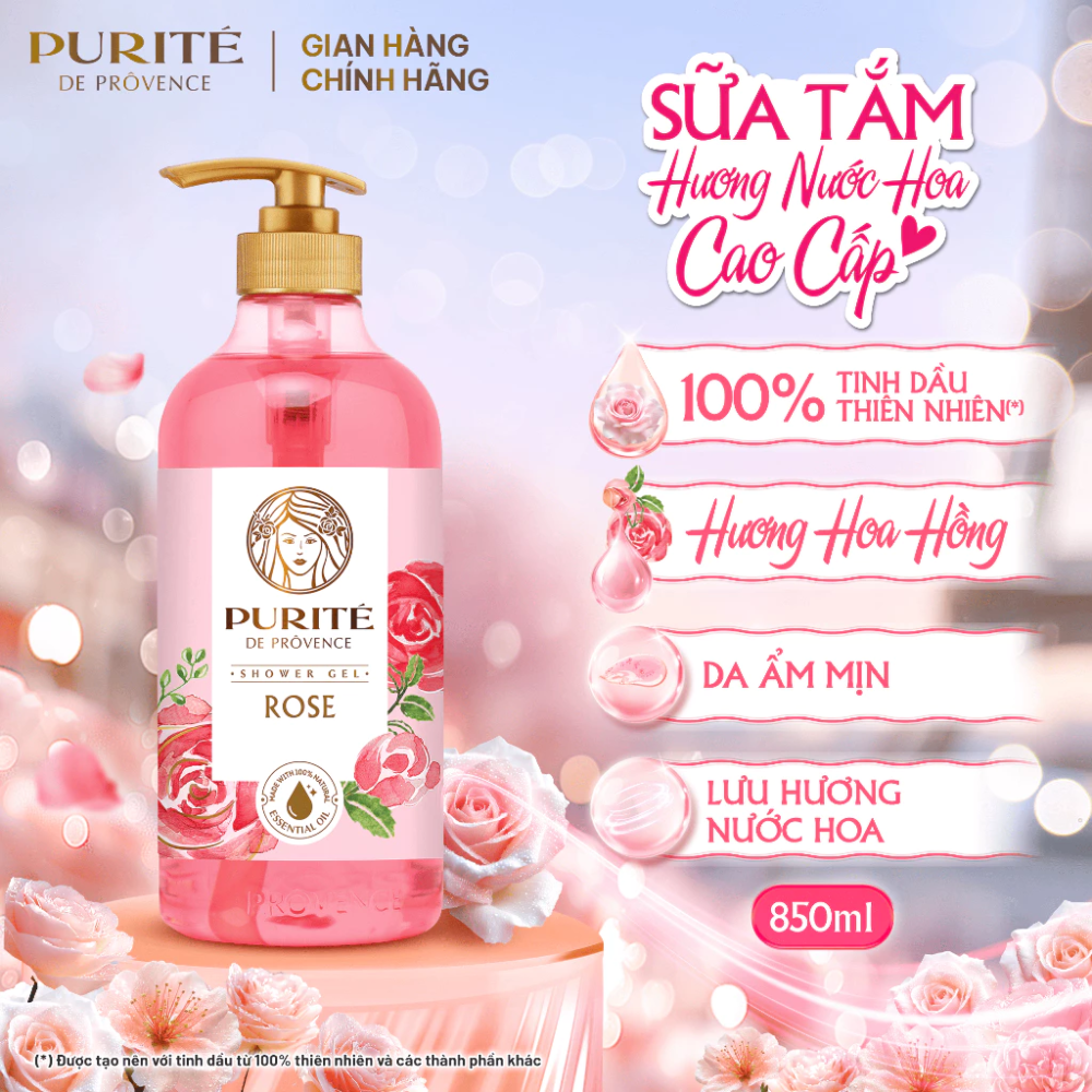  Sữa Tắm Hương Hoa Hồng Purité Rose Shower Gel 850ml 