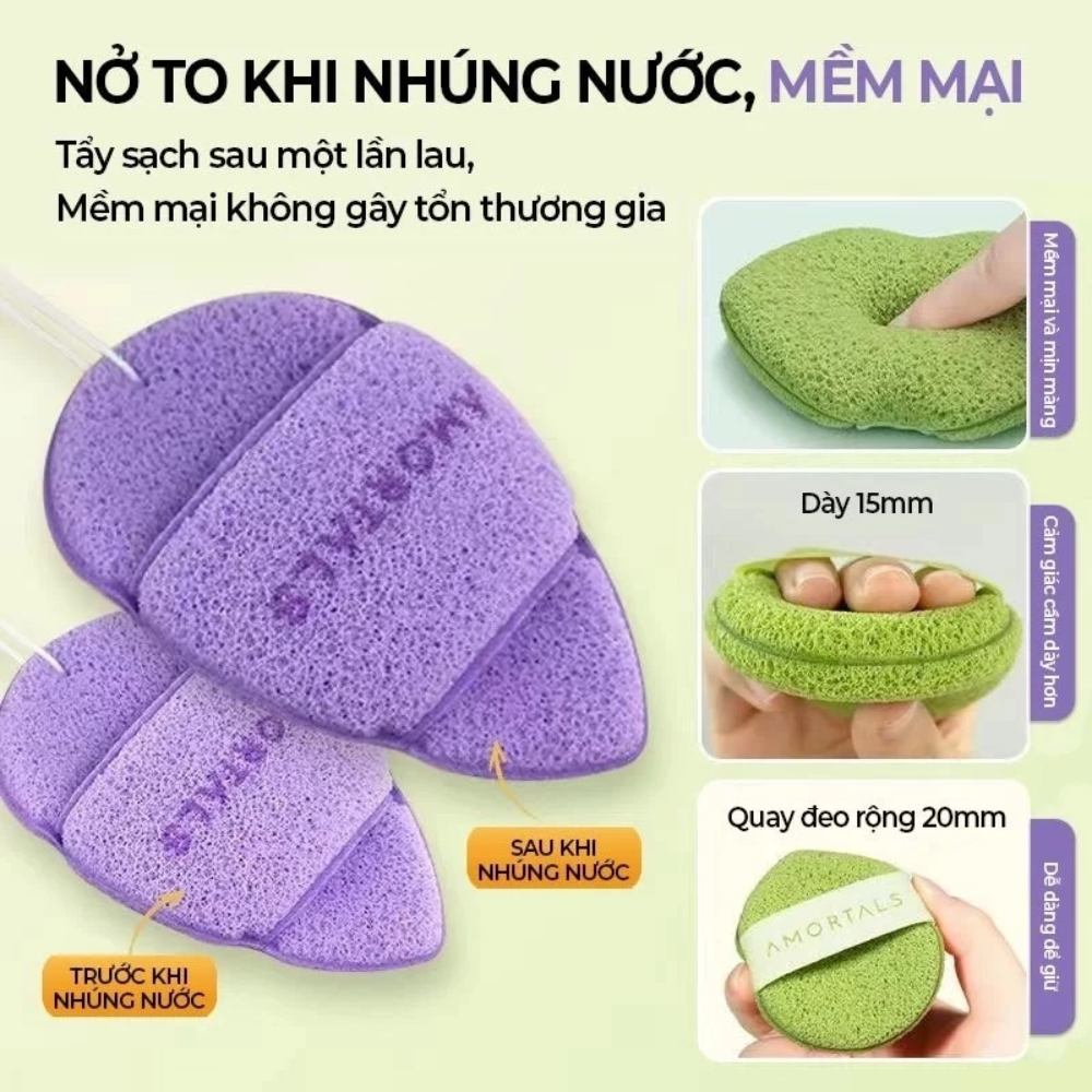  Set 3 Miếng Mút Rửa Mặt Amortals Wash To Smile Face Washing Puff 