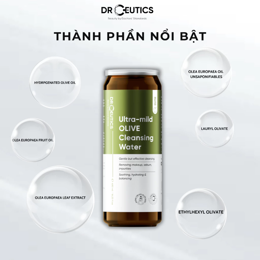  Nước Tẩy Trang Dịu Nhẹ Drceutics Ultra-Mild Olive Cleansing Water 500ml 