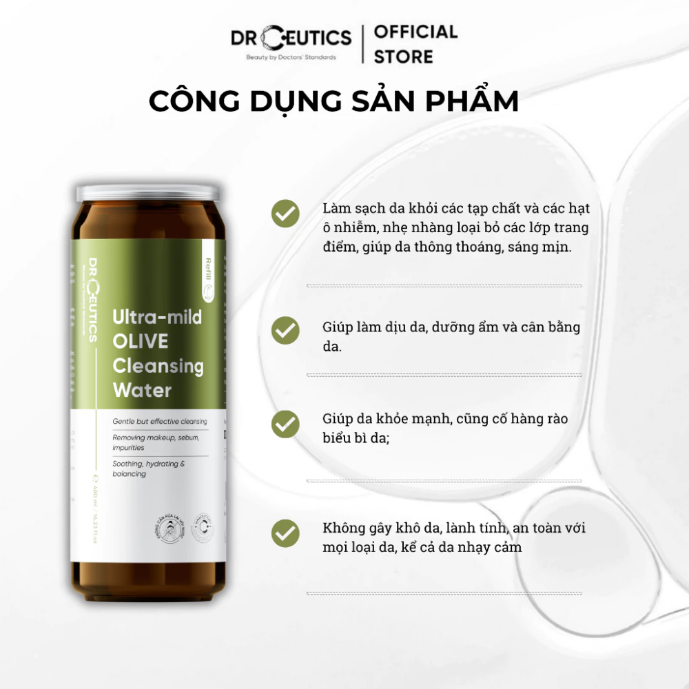  Nước Tẩy Trang Dịu Nhẹ Drceutics Ultra-Mild Olive Cleansing Water 500ml 