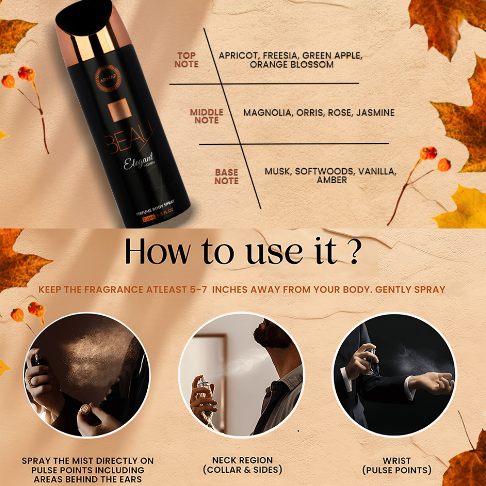  Xịt Thơm Body Nữ Armaf Beau Elegant Women Perfume Body Spray 200ml 