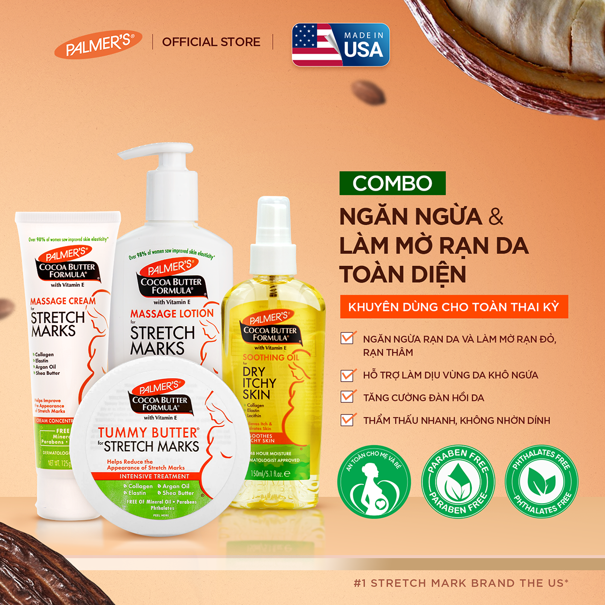 COMBO Ngăn ngừa rạn da toàn thai kỳ Palmer