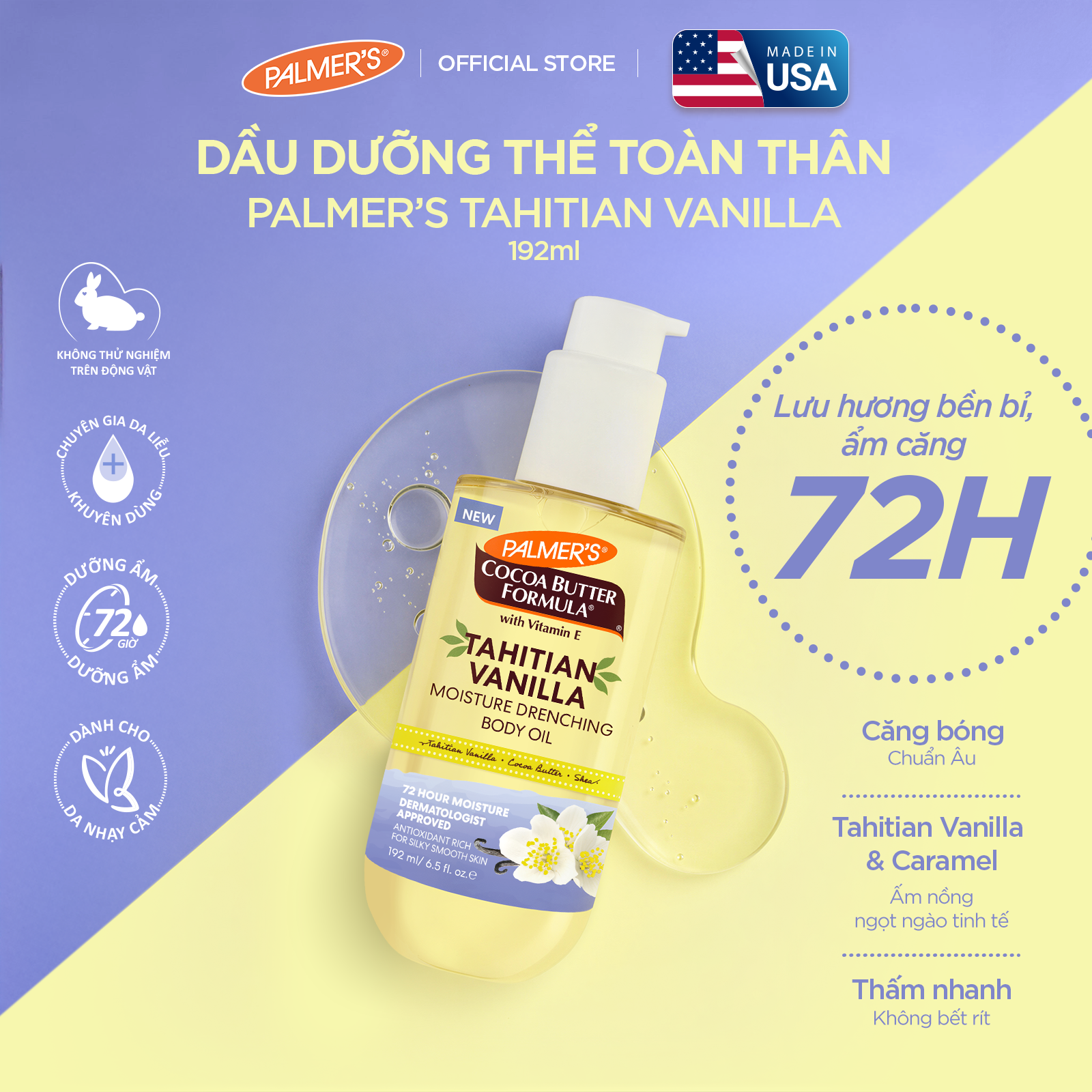 [Mới] Dầu Dưỡng Thể Toàn Thân Palmer's Tahitian Vanilla Body Oil 192ml