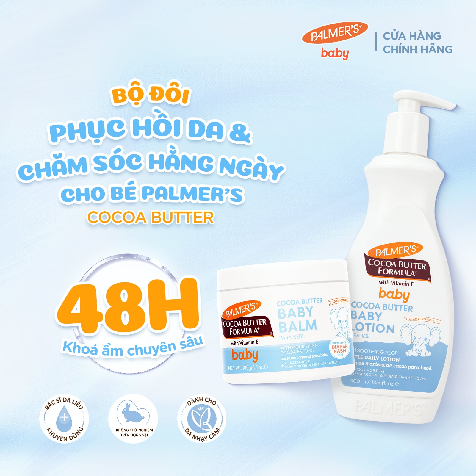 [Mới] Combo Chăm Sóc Hằng Ngày & Phục Hồi Da Cho Bé Palmer's Cocoa Butter (Sữa Dưỡng 400ml + Sáp Dưỡng 100g)