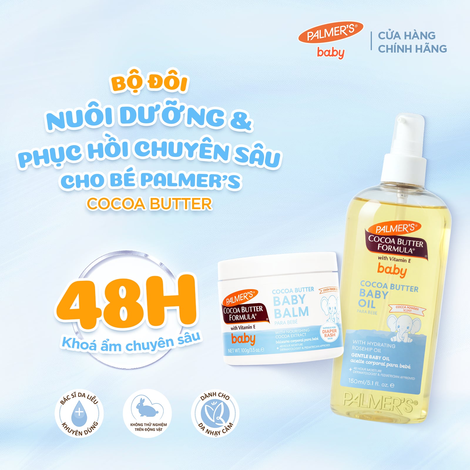 [Mới] Combo Nuôi Dưỡng & Phục Hồi Chuyên Sâu Cho Bé Palmer's Cocoa Butter (Dầu Dưỡng 150ml + Sáp Dưỡng 100g)