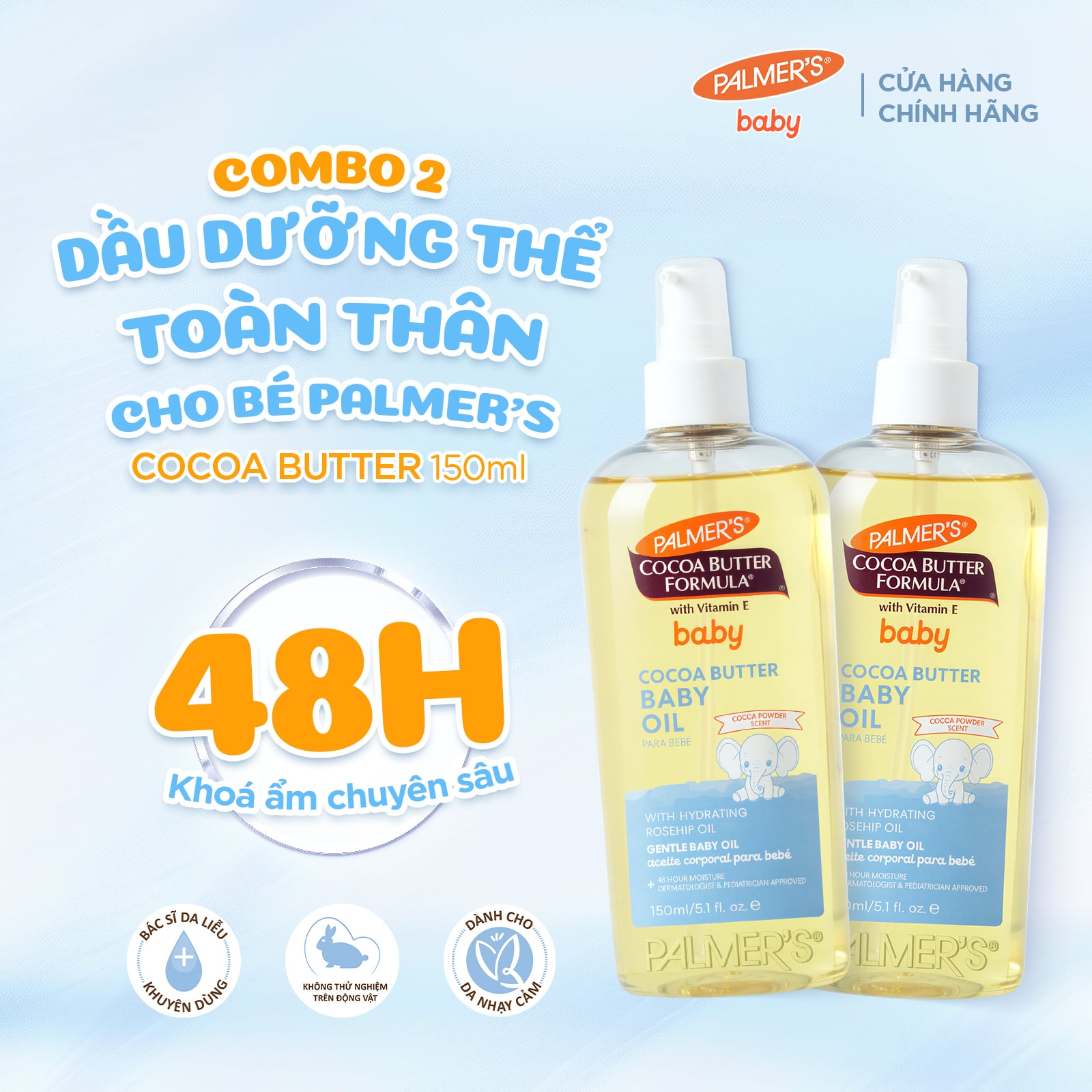 [Mới] Combo 2 Dầu Dưỡng Thể Toàn Thân Cho Bé Palmer's Cocoa Butter 150ml