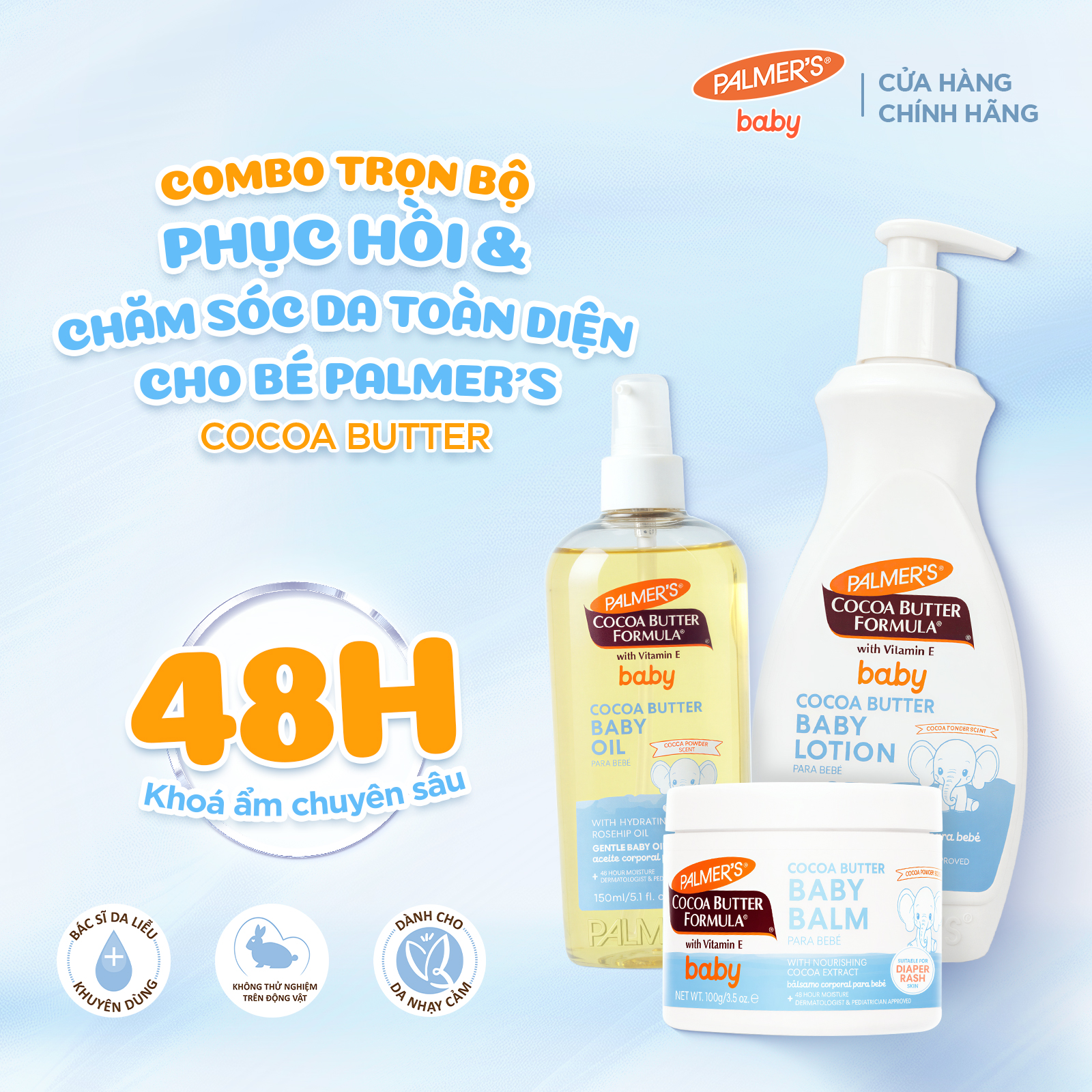 [Mới] Combo Trọn Bộ Chăm Sóc & Phục Hồi Da Toàn Diện Cho Bé Palmer's Cocoa Butter (Sữa Dưỡng 400ml + Dầu Dưỡng 150ml + Sáp Dưỡng 100g)