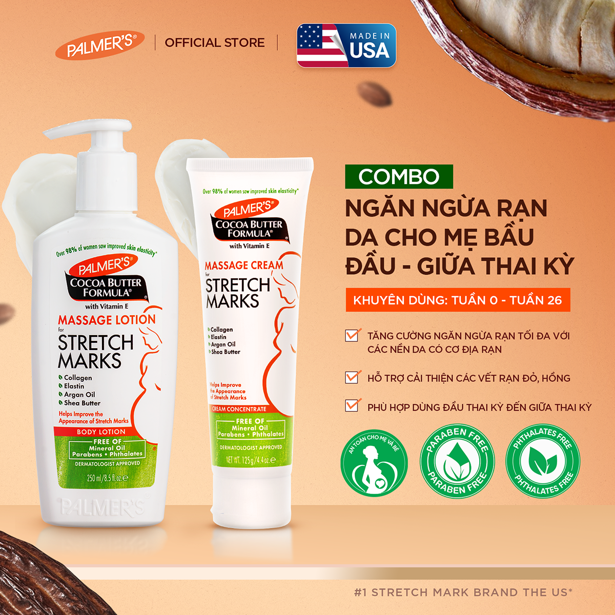 COMBO Ngăn ngừa rạn cho Đầu và Giữa thai kỳ Palmer