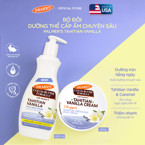[Mới] Combo Dưỡng Thể Cấp Ẩm Chuyên Sâu Palmer's Tahitian Vanilla - Sữa Dưỡng Thể & Kem Dưỡng Thể 250g