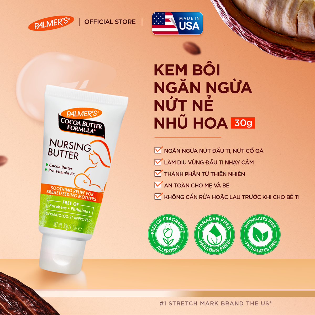 Kem dưỡng làm dịu da, cải thiện nứt da vùng đầu hoa Palmer