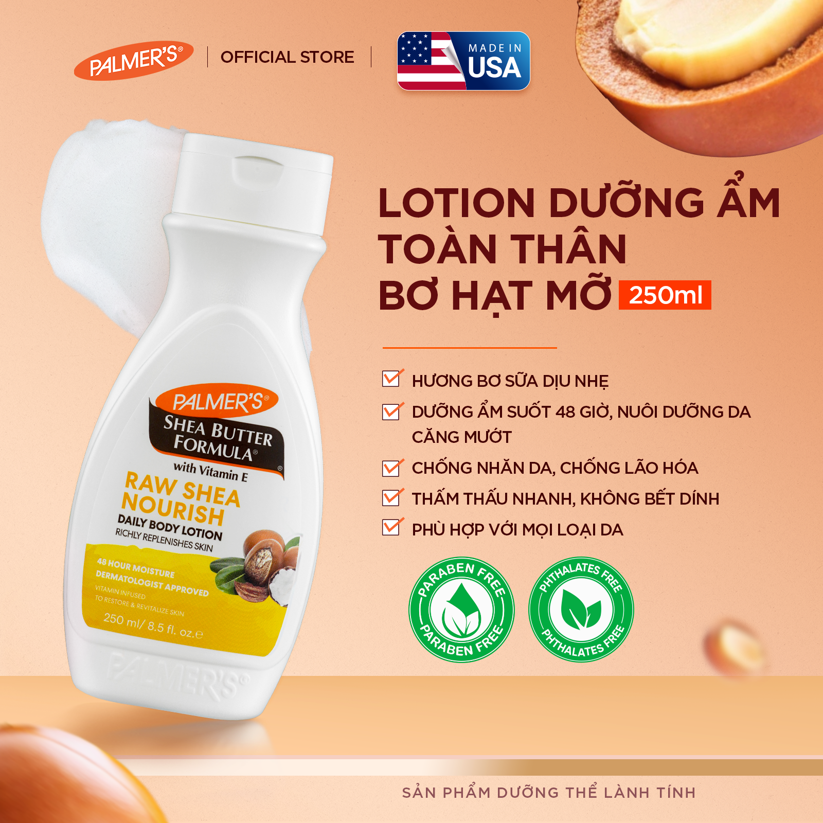 Lotion dưỡng ẩm toàn thân hỗ trợ làm mềm mịn da hương Bơ Hạt Mỡ Palmer