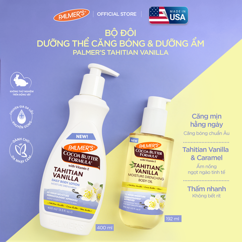 [Mới] Combo Dưỡng Thể Căng Bóng & Dưỡng Ẩm Palmer's Tahitian Vanilla - Dầu Dưỡng Thể 192ml & Sữa Dưỡng Thể
