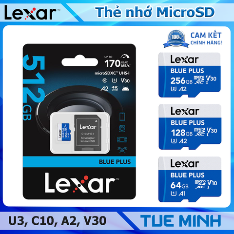 Thẻ nhớ Micro SD Lexar Blue Plus - UHS-I, 170MB/s U3, A2, 1160x