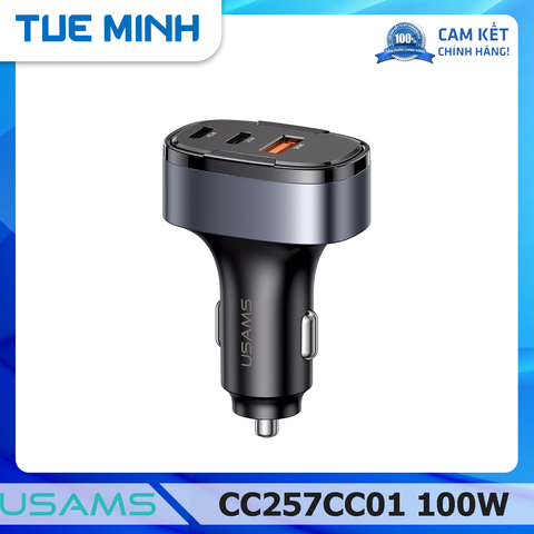 Tẩu sạc xe hơi USAMS CC257 C42 100W Three Ports Aluminum Alloy Fast Car Charger Tarnish