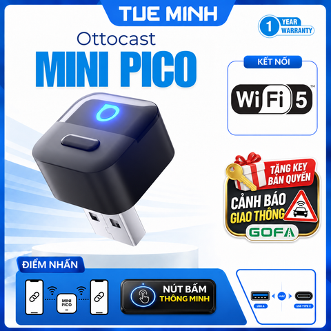Ottocast Mini Pico – Thiết bị chuyển CarPlay & Android Auto không dây cho ô tô