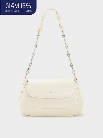 Túi Đeo Vai Hobo Nắp Gập Chain Handle Size 23 - Trắng