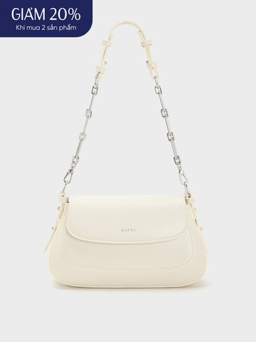 Túi Đeo Vai Hobo Nắp Gập Chain Handle Size 23 - Trắng