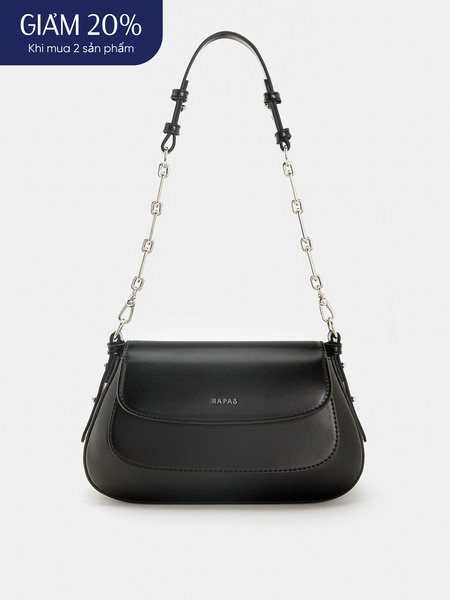 Túi Đeo Vai Hobo Nắp Gập Chain Handle Size 23 - Đen
