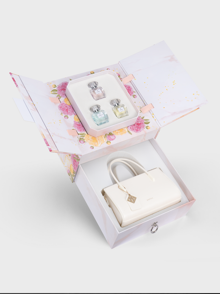 Bộ Quà Tặng Túi Xách Phủ Màu Hộp Thân Thương - Trắng