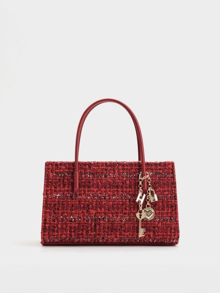 Túi Xách Tay Phủ Màu Tag Vuông Size 21 - Đỏ Tweed