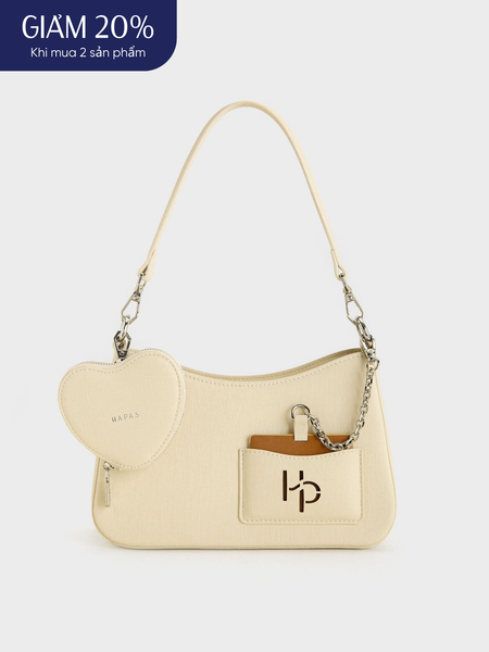Túi Đeo Vai Hobo Đáy Vuông Love Charm Size 23 - Kem