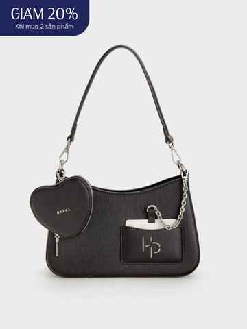 Túi Đeo Vai Hobo Đáy Vuông Love Charm Size 23 - Đen