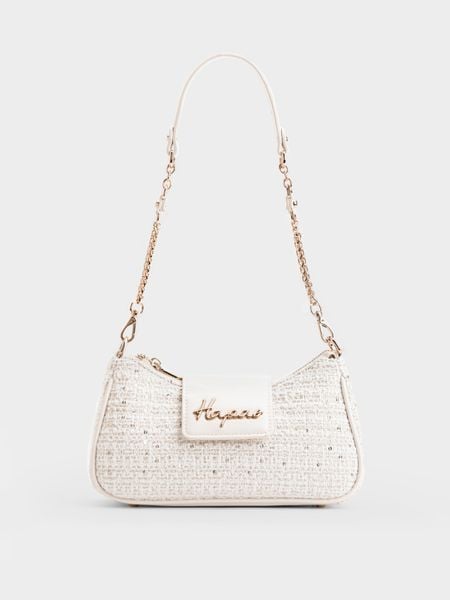 Túi Đeo Vai Logo Cách Điệu Monet Size 24 - Trắng Tweed