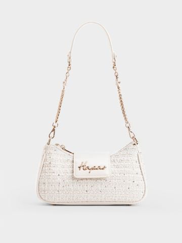 Túi Đeo Vai Logo Cách Điệu Monet Size 24 - Trắng Tweed