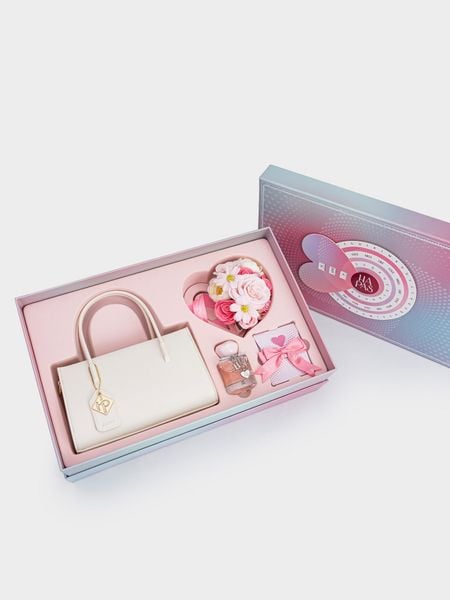 Bộ Quà Tặng Túi Xách Phủ Màu Hộp Ngọt Ngào 2026 - Trắng