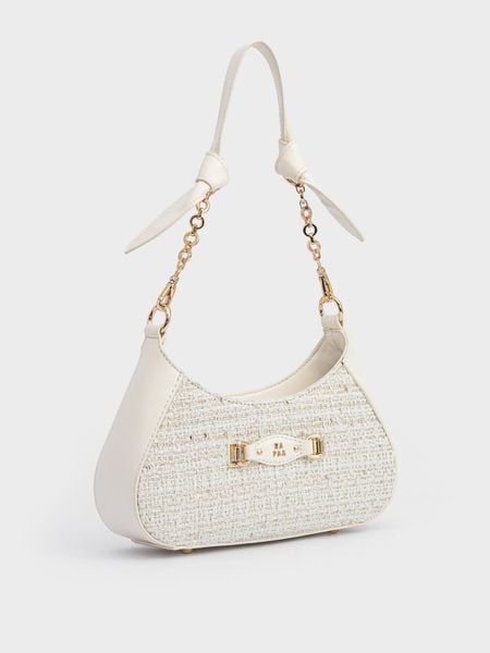 Túi Đeo Vai Hobo Quai Nơ Mavie Size 24 - Trắng Tweed