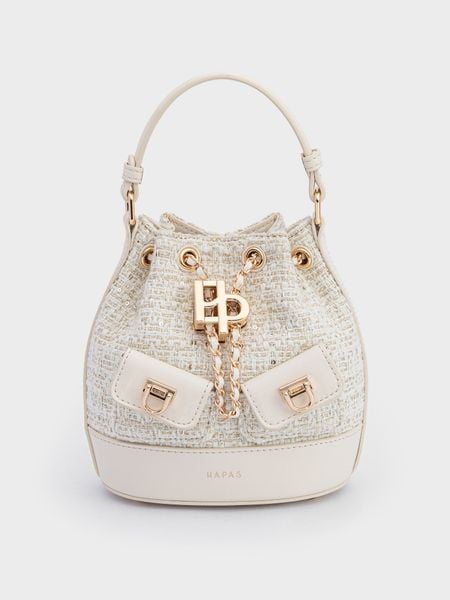 Túi Xách Tay Dáng Bucket Vera Size 16 - Trắng Tweed