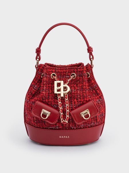 Túi Xách Tay Dáng Bucket Vera Size 16 - Đỏ Tweed