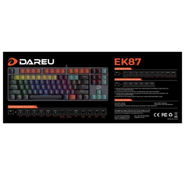 Bàn phím cơ DAREU EK87 Wire Black Brown Switch Multi LED