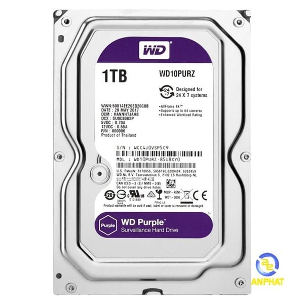 Ổ cứng Western Digital Purple 1TB 64MB Cache 5400RPM WD10PURZ