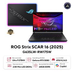 Laptop ASUS ROG Strix SCAR 16 G635LW-RW175W (Intel Core Ultra 9 Processor 275HX | RTX 5080 | 16 inch 2.5K 240Hz | 64GB | 4TB | Win 11 | Đen)