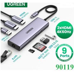 Bộ chuyển đổi USB-C sang 2*USb 3.0+1 USB 2.0+2*HDMI+RJ45+SD&TF Ugreen (90119)