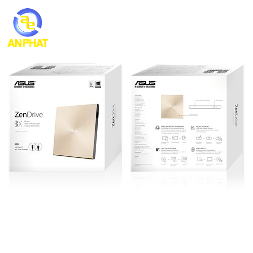 Ổ đĩa quang gắn ngoài Asus SDRW-08U9M-U vàng