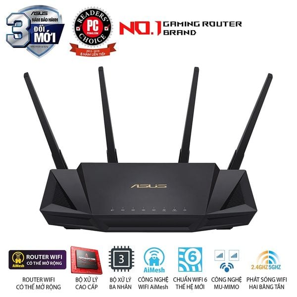 ASUS RT-AX58U V.2 (Gaming Router) Wifi AX3000 2 băng tần,Router WiFi có thể mở rộng,  Wifi 6 (802.11ax), AiMesh WIFI Mesh, MU-MIMO, AiProtection, USB 3.1