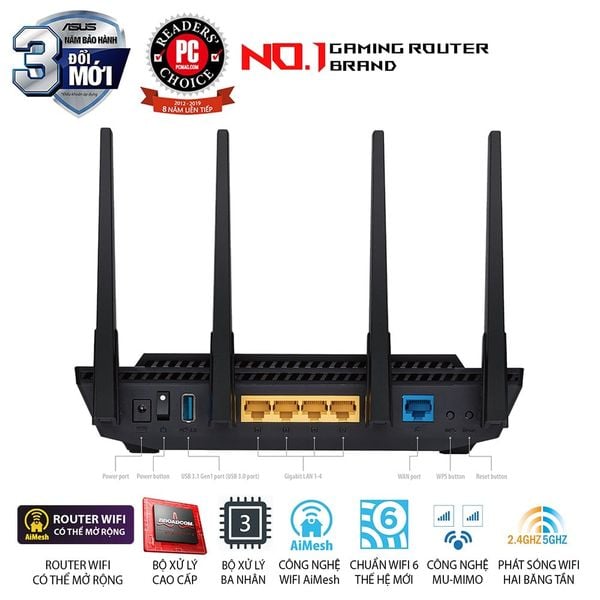 ASUS RT-AX58U V.2 (Gaming Router) Wifi AX3000 2 băng tần,Router WiFi có thể mở rộng,  Wifi 6 (802.11ax), AiMesh WIFI Mesh, MU-MIMO, AiProtection, USB 3.1