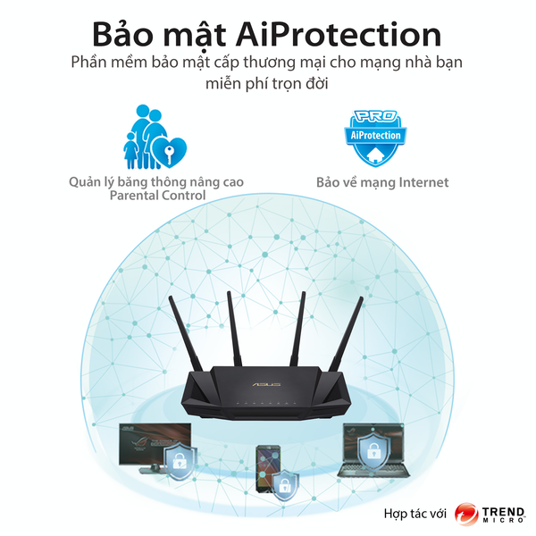 ASUS RT-AX58U V.2 (Gaming Router) Wifi AX3000 2 băng tần,Router WiFi có thể mở rộng,  Wifi 6 (802.11ax), AiMesh WIFI Mesh, MU-MIMO, AiProtection, USB 3.1