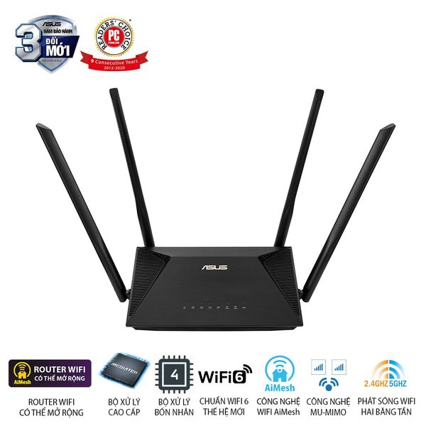Bộ phát wifi 6 Asus RT-AX53U MU-MIMO AiMesh AX1800Mbps, Router WiFi có thể mở rộng,