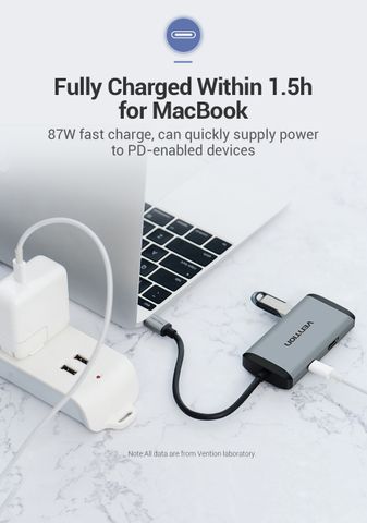 Cáp Chuyển Đổi (6 in1) USB Type-C sang HDMI 4k@30Hz/USB 3.0*3/RJ45 1000M/PD (87w) Vention CMCHA 15cm