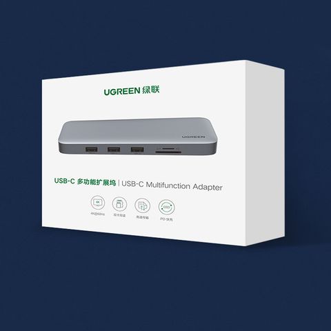 Cáp Chuyển Đổi USB Type C (11 in 1) to HDMI, VGA, Displayport, USB 3.0, đọc thẻ SD/TF hỗ trợ sạc USB C Ugreen 70305