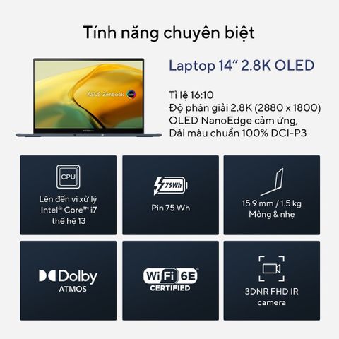 Laptop Asus Zenbook 14 Flip OLED UP3404VA-KN038W (Intel Core i5-1340P | Intel Iris Plus | 14.0-inch OLED WQXGA+ | 16GB | 512GB | Win 11 | Xanh)