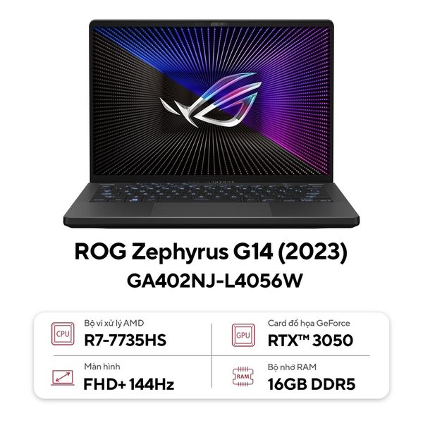 Laptop Asus ROG Zephyrus G14 GA402NJ-L4056W (AMD Ryzen 7 7735HS | RTX 3050 | 16GB | 512GB | 14 inch FHD+ | Win 11 | Xám)
